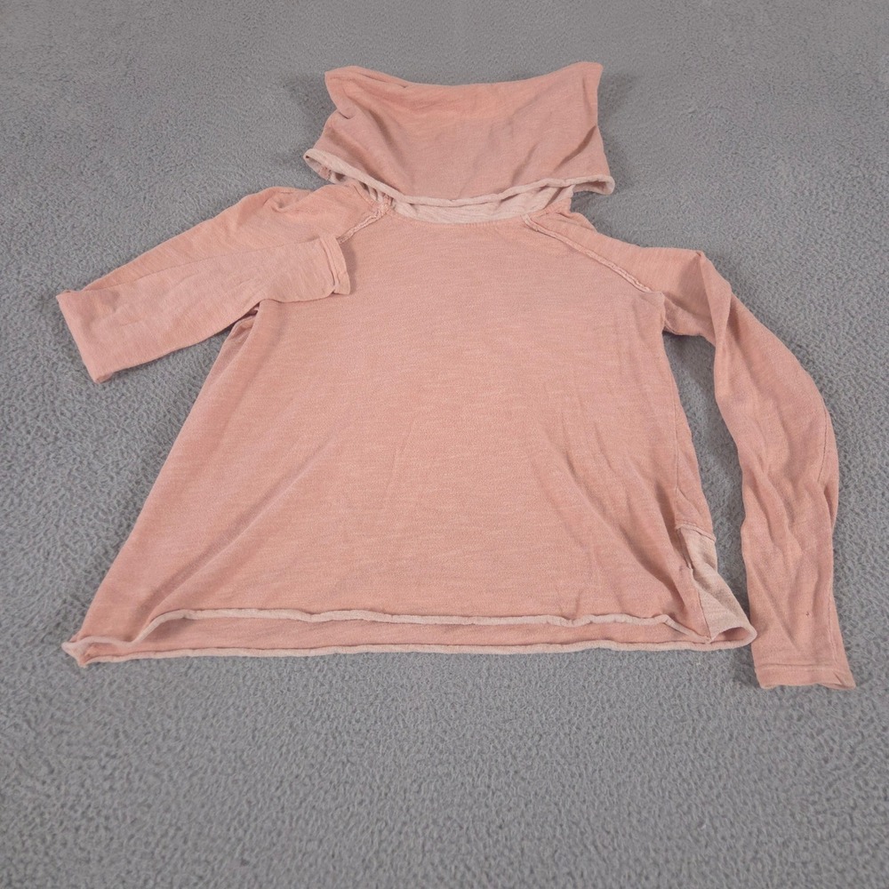 Free People Beach Top Womens L Pink Two Body Cowl Neck Cotton Slub Raw Seam Boho